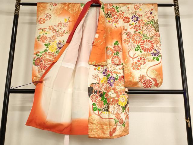 平和屋着物[]七五三　女の子　5歳　祝着　駒刺繍　草花文　暈し染め　金彩　逸品　AABE2147ja