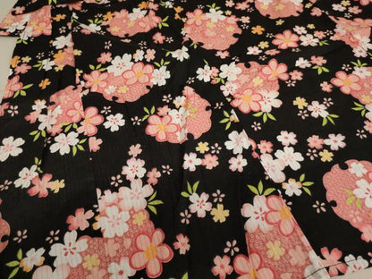 平和屋着物∴夏物 子供 女の子 浴衣 雪輪花文 ラメ系 黒地 AABE2148ja