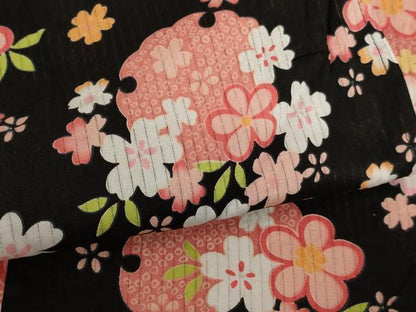 平和屋着物∴夏物 子供 女の子 浴衣 雪輪花文 ラメ系 黒地 AABE2148ja