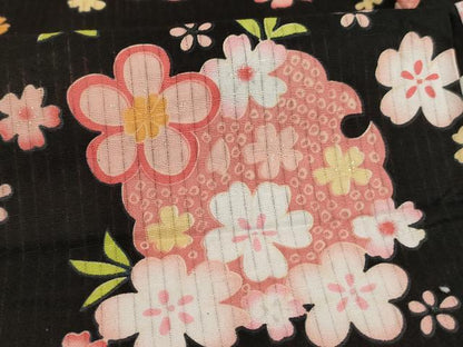 平和屋着物∴夏物 子供 女の子 浴衣 雪輪花文 ラメ系 黒地 AABE2148ja