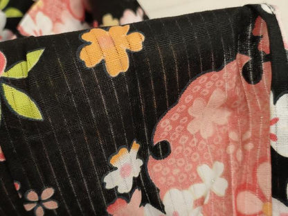 平和屋着物∴夏物 子供 女の子 浴衣 雪輪花文 ラメ系 黒地 AABE2148ja