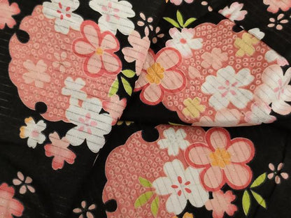 平和屋着物∴夏物 子供 女の子 浴衣 雪輪花文 ラメ系 黒地 AABE2148ja