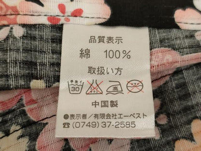 平和屋着物∴夏物 子供 女の子 浴衣 雪輪花文 ラメ系 黒地 AABE2148ja