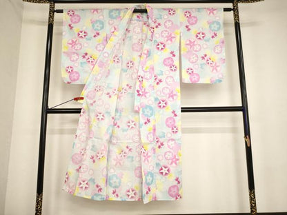 平和屋着物∴夏物 子供 女の子 浴衣 金魚 朝顔 AABE2149ja