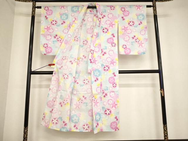 平和屋着物∴夏物 子供 女の子 浴衣 金魚 朝顔 AABE2149ja