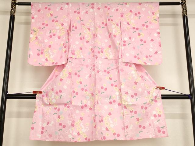 平和屋着物∴夏物 子供 女の子 浴衣 花うさぎ さくらんぼ AABE2150ja