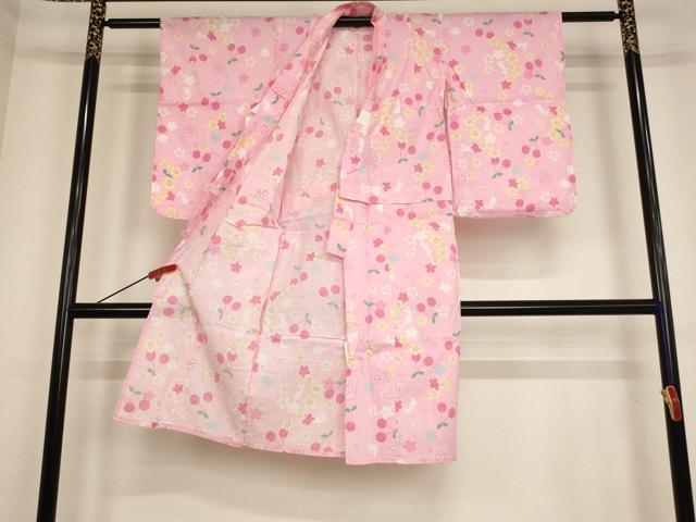 平和屋着物∴夏物 子供 女の子 浴衣 花うさぎ さくらんぼ AABE2150ja