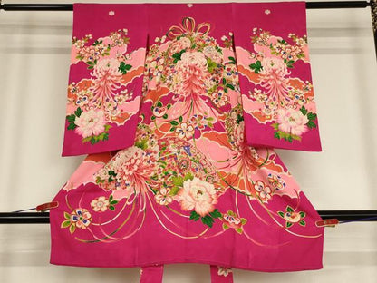 平和屋着物[]アンティーク　大正ロマン　お宮参り　女の子　祝着　産着　初着　のしめ　駒刺繍　薬玉文　金彩　逸品　AABE2151ja
