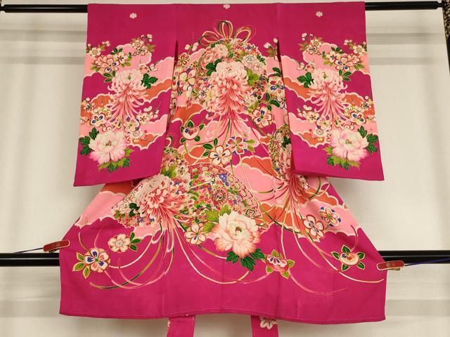 平和屋着物[]アンティーク　大正ロマン　お宮参り　女の子　祝着　産着　初着　のしめ　駒刺繍　薬玉文　金彩　逸品　AABE2151ja