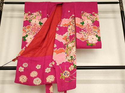 平和屋着物[]アンティーク　大正ロマン　お宮参り　女の子　祝着　産着　初着　のしめ　駒刺繍　薬玉文　金彩　逸品　AABE2151ja