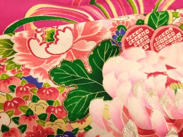 平和屋着物[]アンティーク　大正ロマン　お宮参り　女の子　祝着　産着　初着　のしめ　駒刺繍　薬玉文　金彩　逸品　AABE2151ja