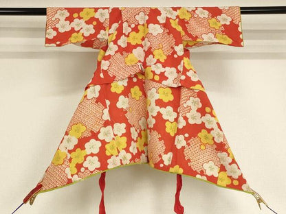 平和屋着物[]アンティーク　大正ロマン　七五三　女の子　３歳　祝着　一つ身　舞梅文　逸品　AABE2152ja