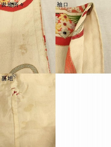 平和屋着物[]アンティーク　大正ロマン　子供　女の子　道行コート　笹竹飛鶴花文　金彩　逸品　AABE2155ja