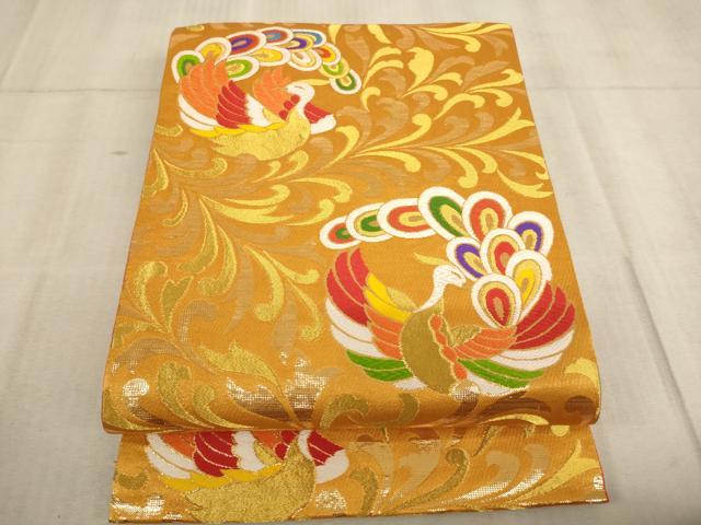 平和屋着物∵子供　全通柄袋帯　唐織　鳳凰文　引き抜き帯　金糸　逸品　AABE2157ja