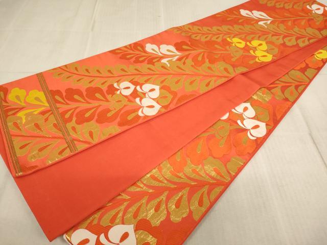 平和屋着物∵子供　全通柄袋帯　桐生織　草花文　金糸　逸品　AABE2160ja