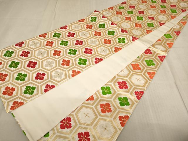 平和屋着物∵子供　全通柄袋帯　唐織　亀甲花菱文　金糸　逸品　AABE2163ja