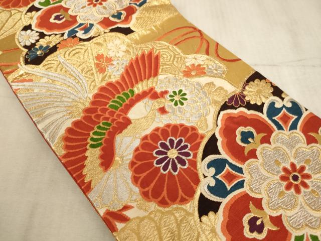 平和屋着物∵子供　六通柄袋帯　鳳凰花文　金銀糸　逸品　AABE2166ja
