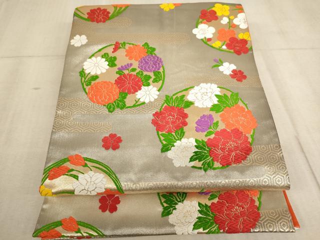 平和屋着物∵子供　全通柄袋帯　唐織　花丸文　三越扱い　逸品　AABE2167ja