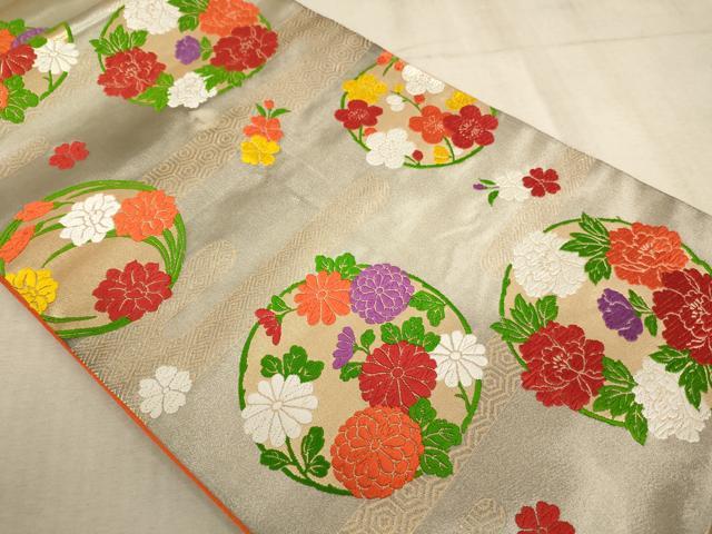 平和屋着物∵子供　全通柄袋帯　唐織　花丸文　三越扱い　逸品　AABE2167ja