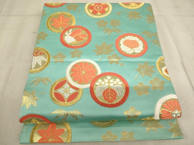 平和屋着物∵子供　全通柄袋帯　唐織　花蝶丸文　金銀糸　逸品　AABE2168ja