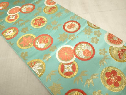 平和屋着物∵子供　全通柄袋帯　唐織　花蝶丸文　金銀糸　逸品　AABE2168ja