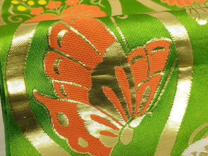 平和屋着物∵子供　全通柄袋帯　唐織　立涌花蝶鶴文　金糸　AABE2174ja