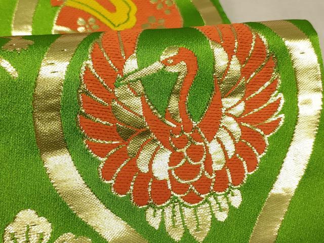平和屋着物∵子供　全通柄袋帯　唐織　立涌花蝶鶴文　金糸　AABE2174ja