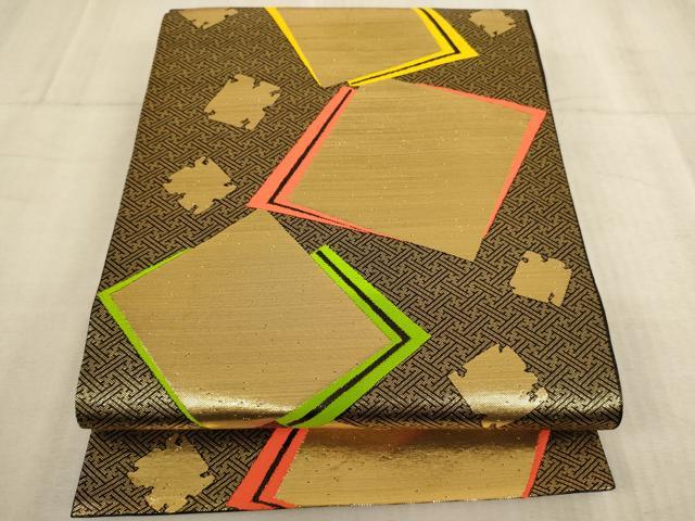 平和屋着物∵子供　全通柄袋帯　色紙文　金糸　逸品　AABE2181ja