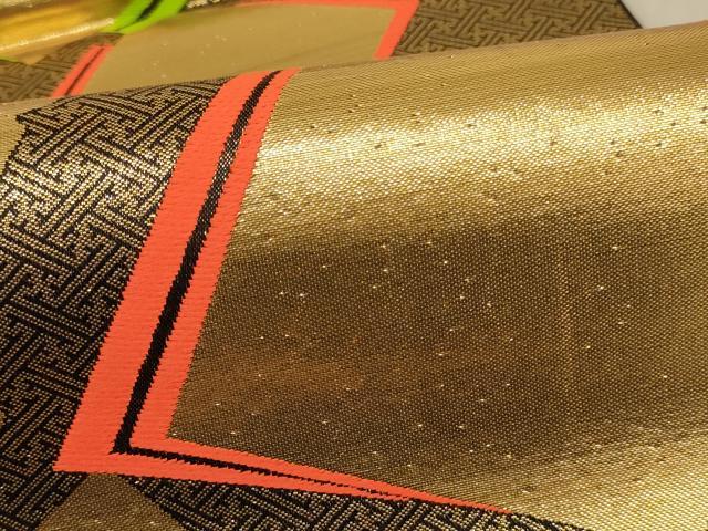 平和屋着物∵子供　全通柄袋帯　色紙文　金糸　逸品　AABE2181ja
