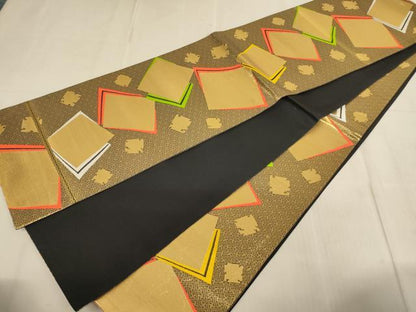 平和屋着物∵子供　全通柄袋帯　色紙文　金糸　逸品　AABE2181ja