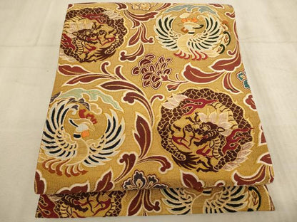 平和屋着物∵子供　全通柄袋帯　龍　鳳凰花文　金糸　逸品　未使用　AABE2182ja