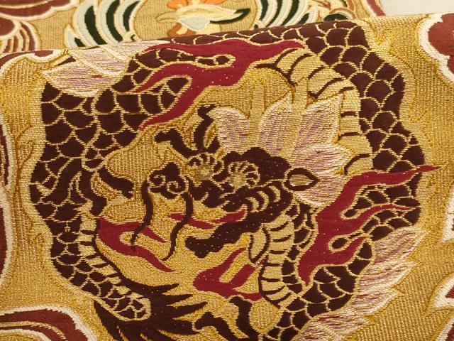 平和屋着物∵子供　全通柄袋帯　龍　鳳凰花文　金糸　逸品　未使用　AABE2182ja