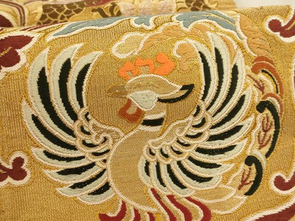 平和屋着物∵子供　全通柄袋帯　龍　鳳凰花文　金糸　逸品　未使用　AABE2182ja