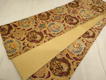 平和屋着物∵子供　全通柄袋帯　龍　鳳凰花文　金糸　逸品　未使用　AABE2182ja