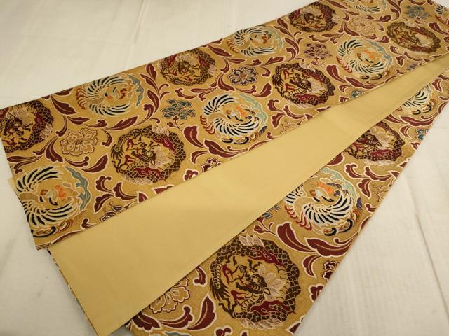 平和屋着物∵子供　全通柄袋帯　龍　鳳凰花文　金糸　逸品　未使用　AABE2182ja