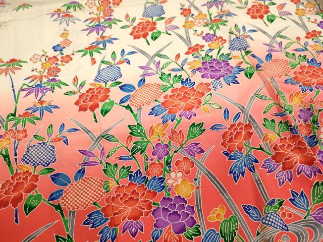 平和屋着物[]七五三　女の子　７歳　祝着　四つ身　長襦袢(無双仕立て・半衿刺繍)セット　型染め　草花文　暈し染め　逸品　AABE2229ja