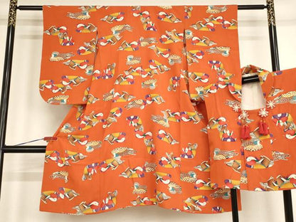 平和屋着物[]七五三　女の子　5歳　祝着・被布セット　鴛鴦文　正絹　逸品　AABE2235ja