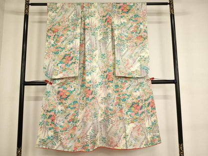 平和屋着物[]七五三　女の子　７歳　祝着　四つ身　草花文　正絹　逸品　AABE2240ja
