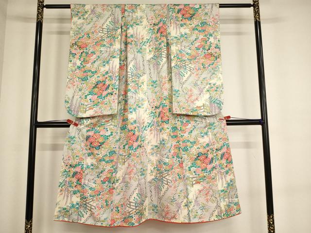 平和屋着物[]七五三　女の子　７歳　祝着　四つ身　草花文　正絹　逸品　AABE2240ja