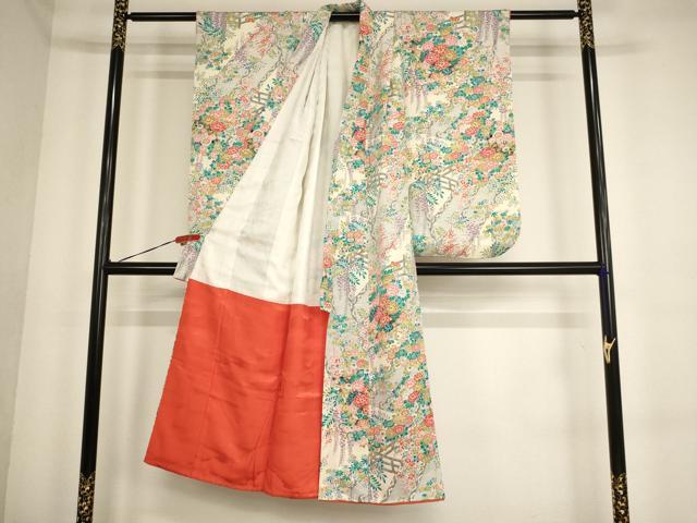 平和屋着物[]七五三　女の子　７歳　祝着　四つ身　草花文　正絹　逸品　AABE2240ja