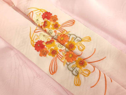 平和屋着物[]七五三 女の子 ７歳 祝着 四つ身 長襦袢(無双仕立・半衿刺繍)セット 友禅 束ね熨斗花手毬文 暈し染め 金銀彩 逸品 AABE2244ja
