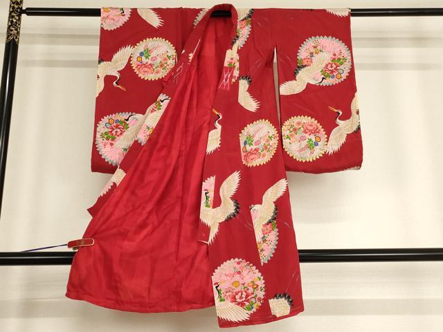 平和屋着物[]お宮参り　女の子　祝着　産着　初着　のしめ　飛鶴花文　正絹　逸品　AABE2245ja