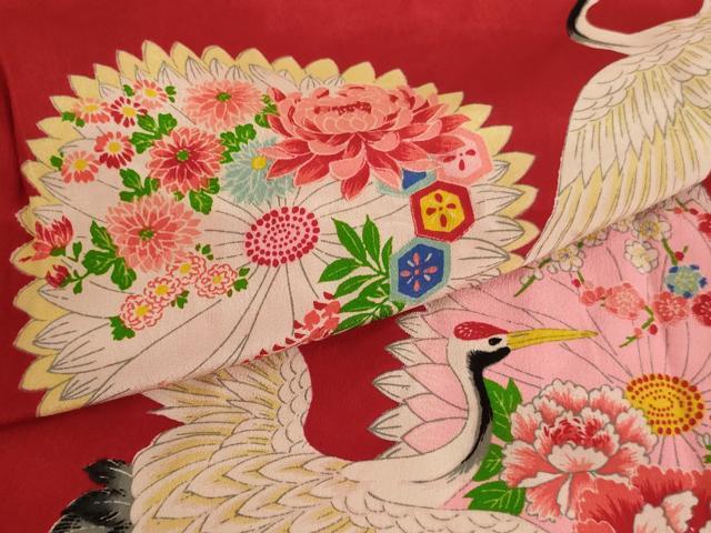 平和屋着物[]お宮参り　女の子　祝着　産着　初着　のしめ　飛鶴花文　正絹　逸品　AABE2245ja