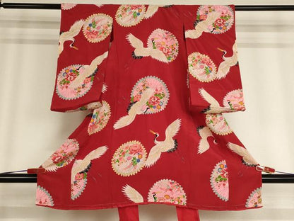 平和屋着物[]お宮参り　女の子　祝着　産着　初着　のしめ　飛鶴花文　正絹　逸品　AABE2246ja