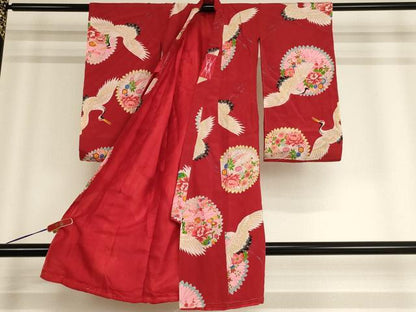 平和屋着物[]お宮参り　女の子　祝着　産着　初着　のしめ　飛鶴花文　正絹　逸品　AABE2246ja