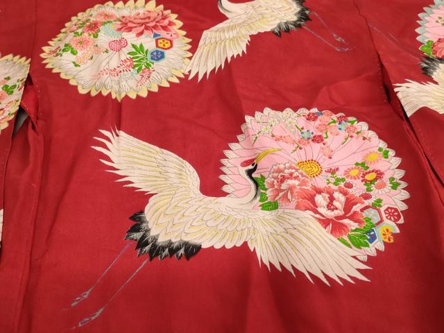 平和屋着物[]お宮参り　女の子　祝着　産着　初着　のしめ　飛鶴花文　正絹　逸品　AABE2246ja