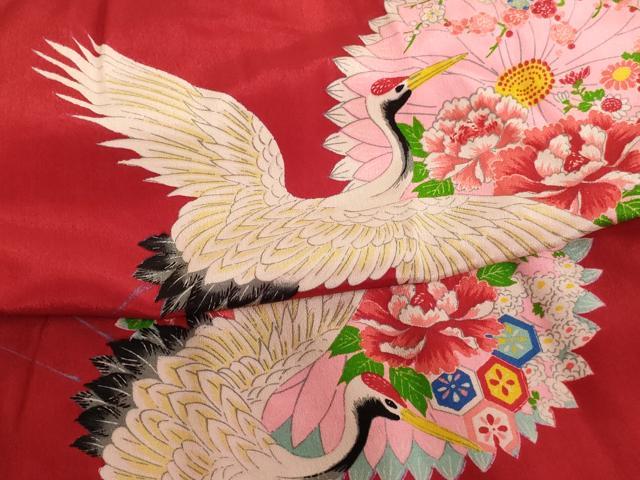 平和屋着物[]お宮参り　女の子　祝着　産着　初着　のしめ　飛鶴花文　正絹　逸品　AABE2246ja