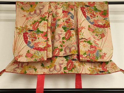 平和屋着物[]セミアンティーク　七五三　女の子　３歳　祝着　三つ身　吉祥花文　正絹　逸品　AABE2247ja