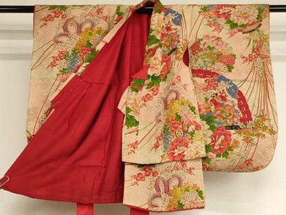 平和屋着物[]セミアンティーク　七五三　女の子　３歳　祝着　三つ身　吉祥花文　正絹　逸品　AABE2247ja