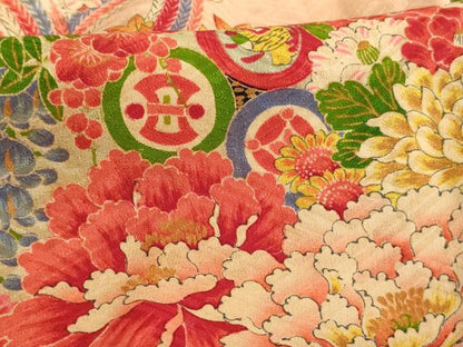 平和屋着物[]セミアンティーク　七五三　女の子　３歳　祝着　三つ身　吉祥花文　正絹　逸品　AABE2247ja